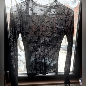 American eagle Sheer Black Lace Bow Blouse